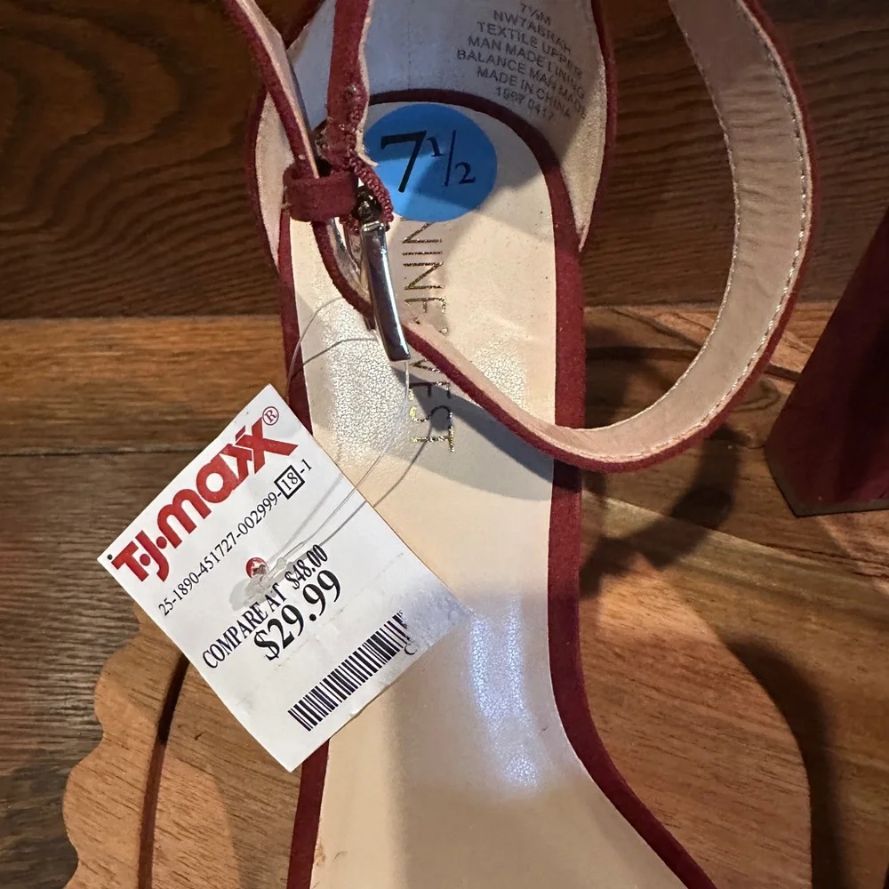 Nine West Burgundy Ankle-Strap Block Heel Sandals